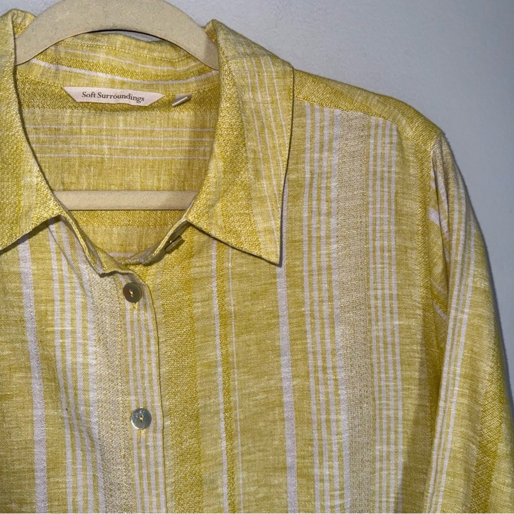 Soft Surroundings Cotton Linen Blend Button Front Blouse Top-Yellow White-1X - Picture 4 of 11